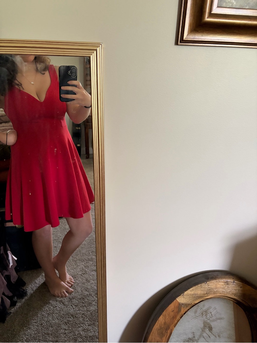 Red V-Neck Fit & Flare Mini Dress